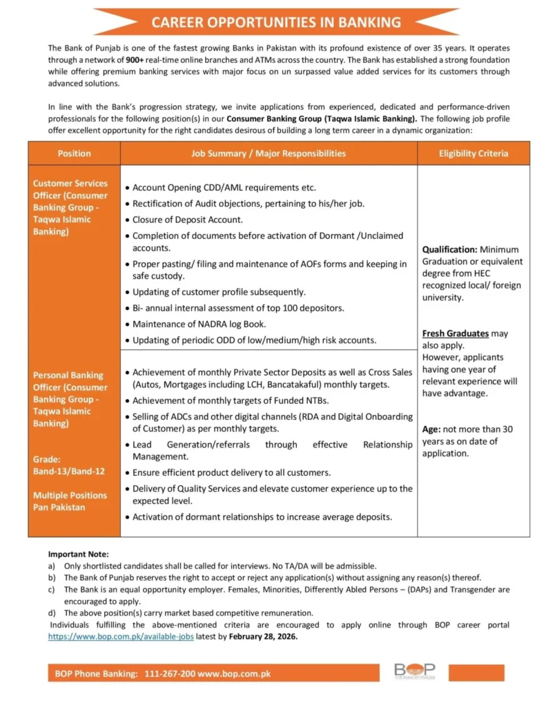 Advertisement for BOP Jobs 2026