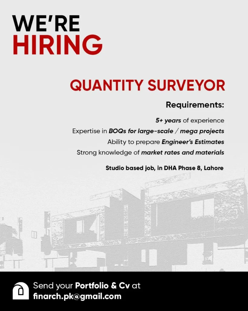 Advertisement for DHA Quantity Surveyor Jobs