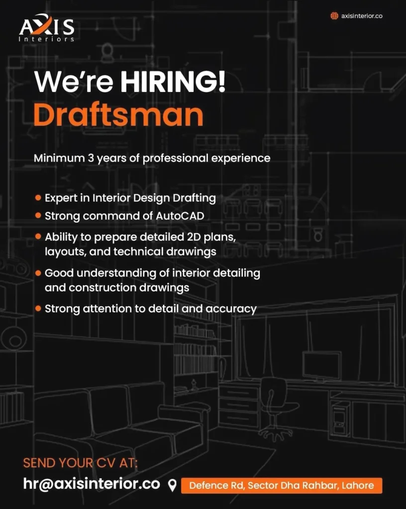 Advertisement for the AXIS Interiors Lahore Jobs