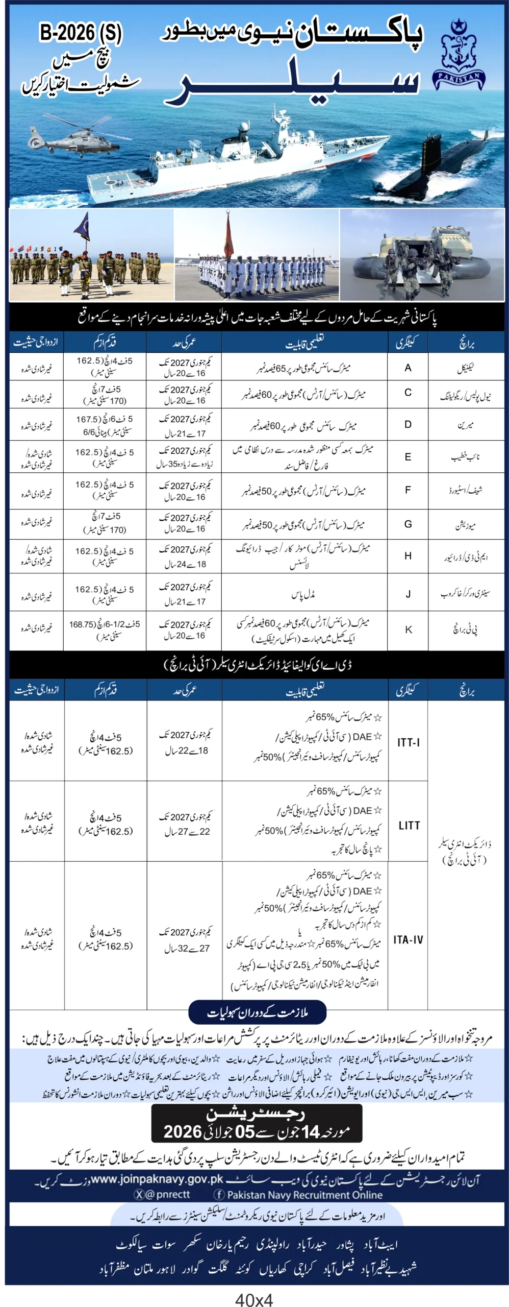 Advertisement for PAK Navy Sailor Jobs 2026
